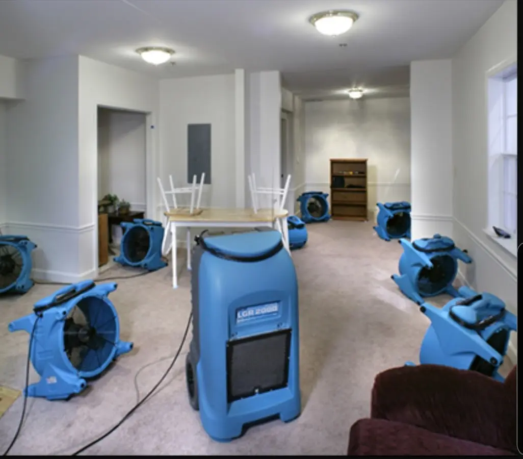 Air movers and dehumidifier setup for Water Extraction & Removal in Hightstown